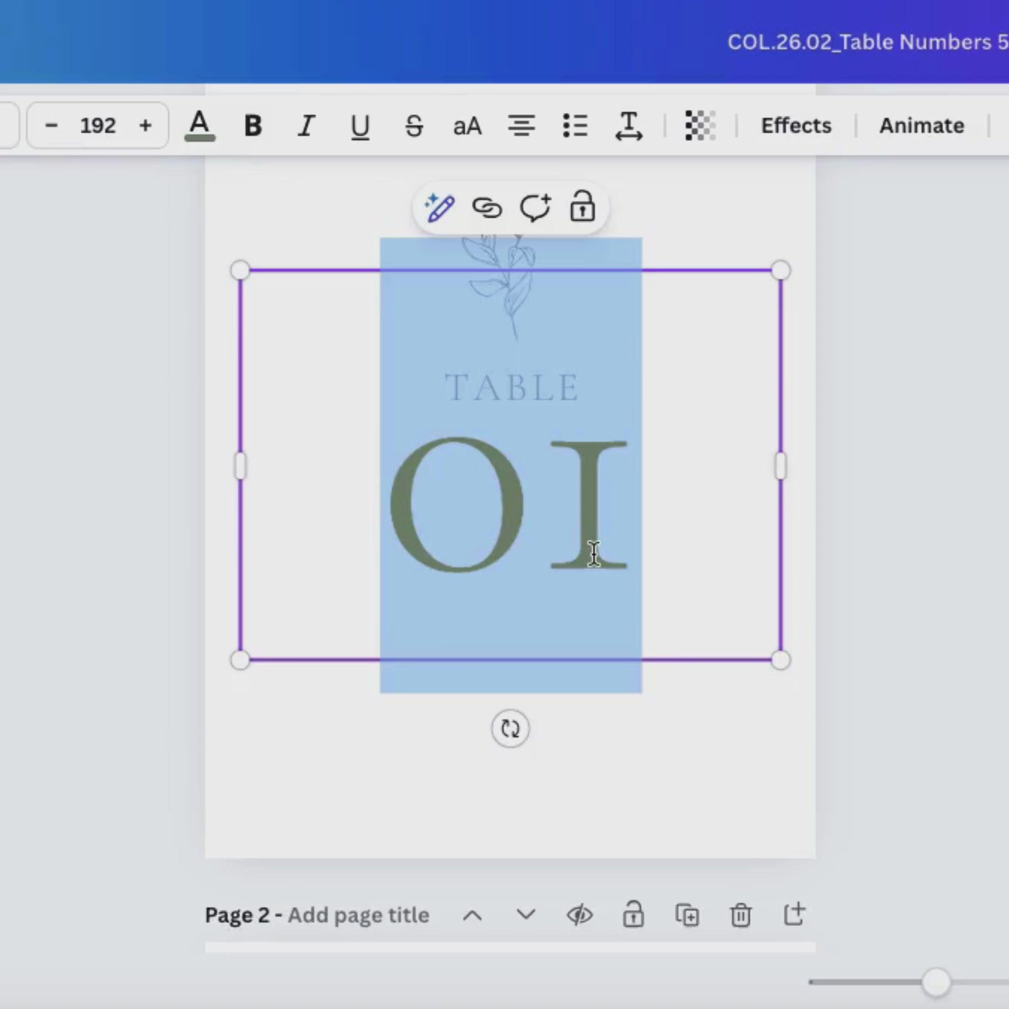 Oliva Essence Table Numbers Template