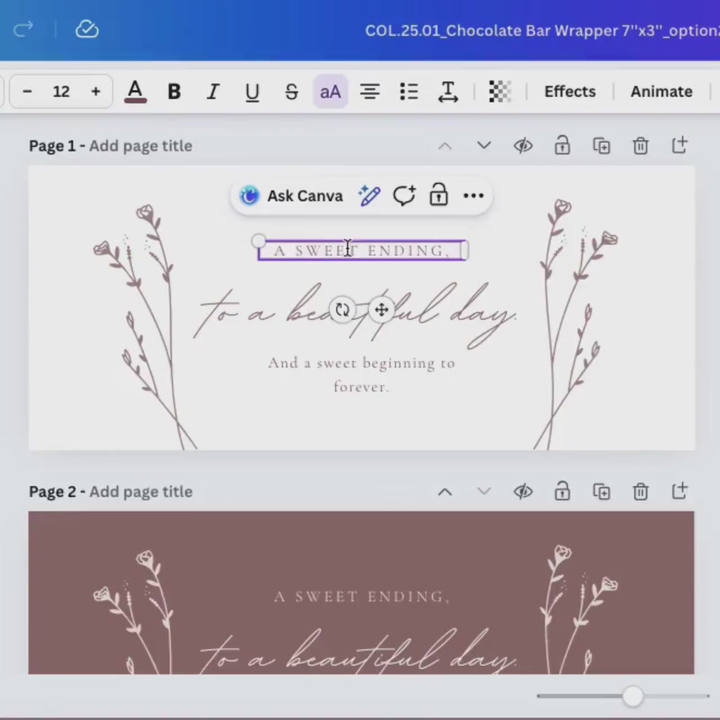 Modern Romantic Chocolate Bar Wrapper Template