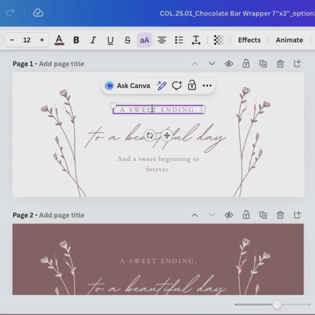 Modern Romantic Chocolate Bar Wrapper Template