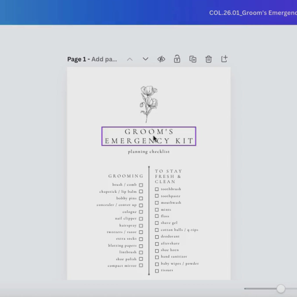 Alba Serenity Groom’s Emergency Kit Checklist Template
