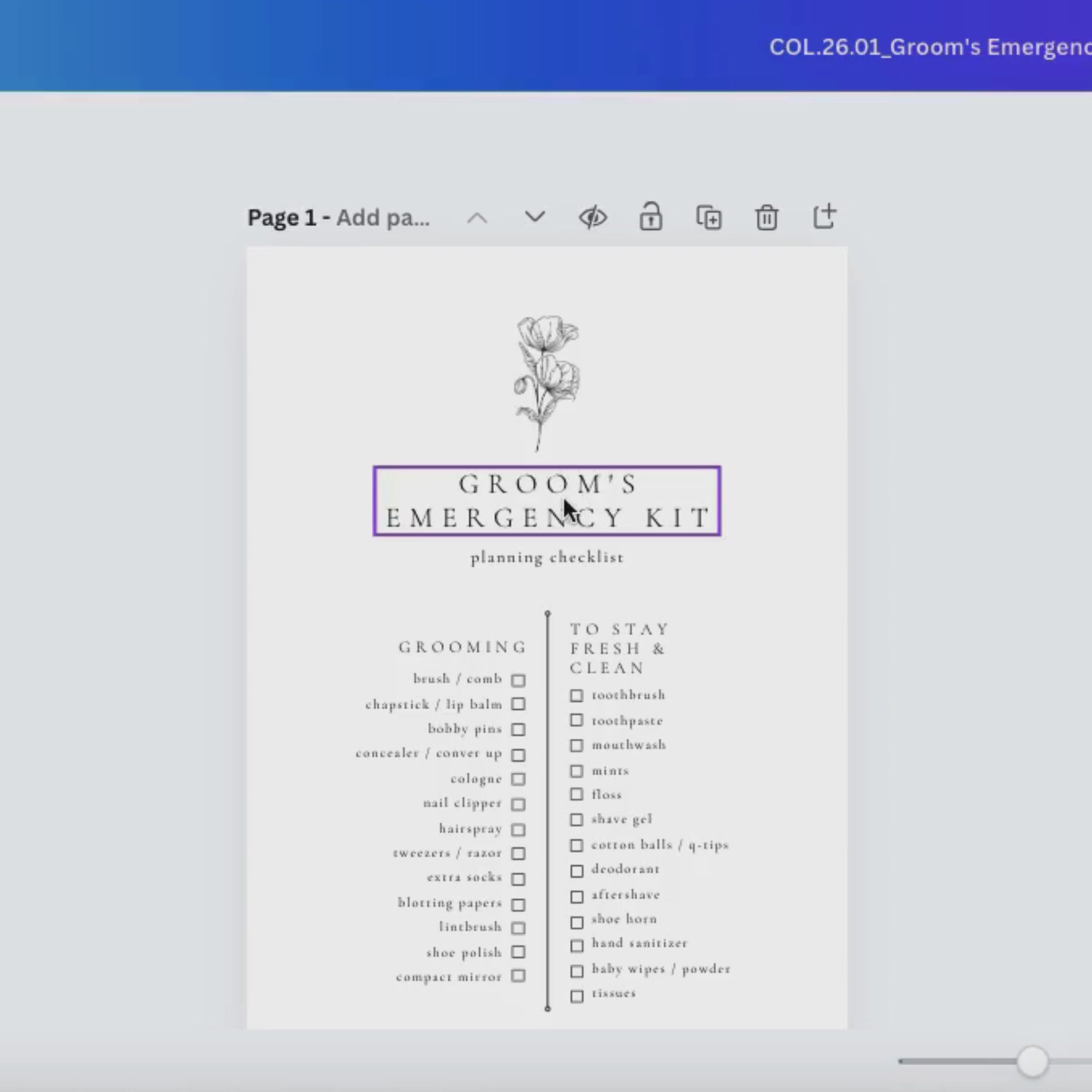 Alba Serenity Groom’s Emergency Kit Checklist Template