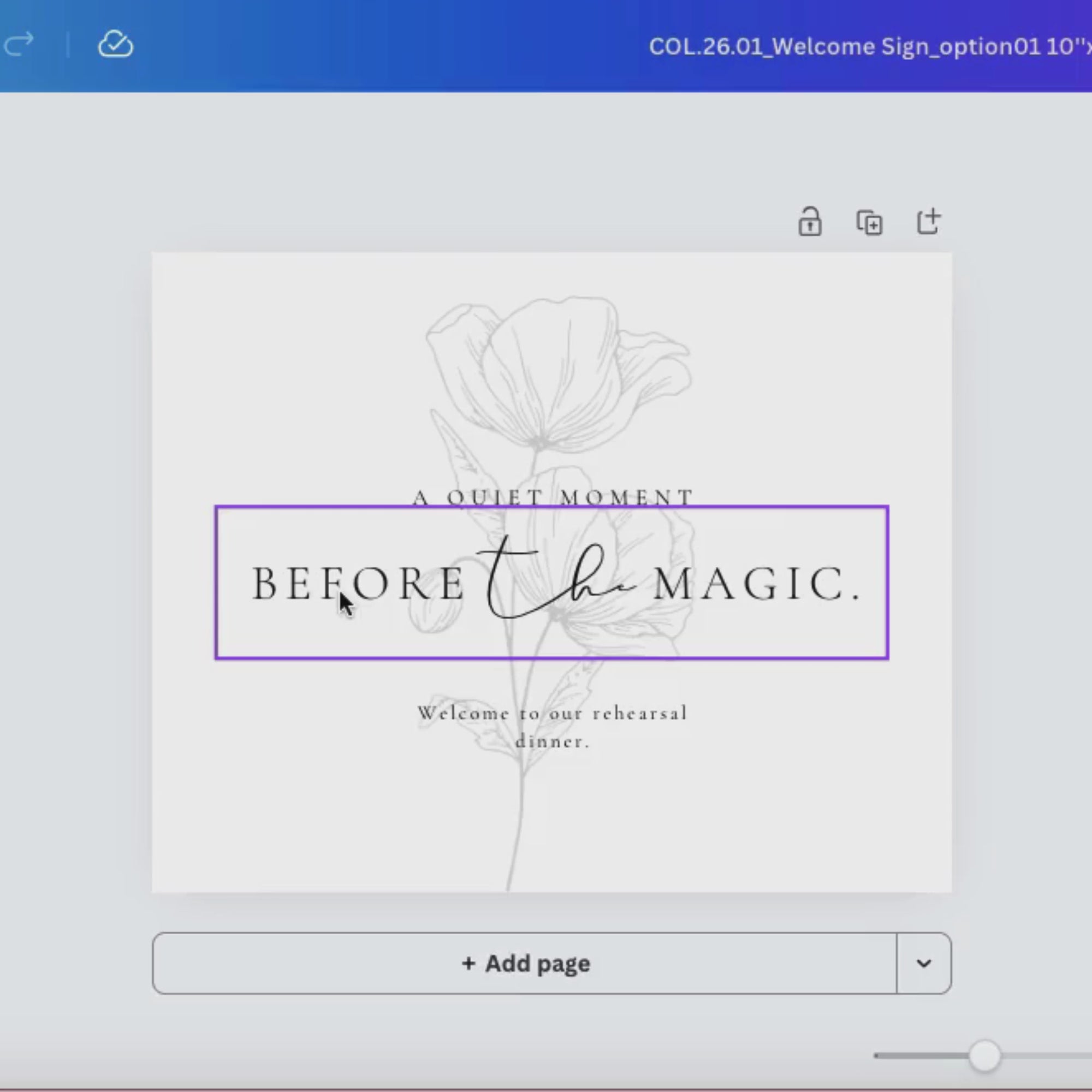 Alba Serenity Wedding Rehearsal Dinner Sign Template