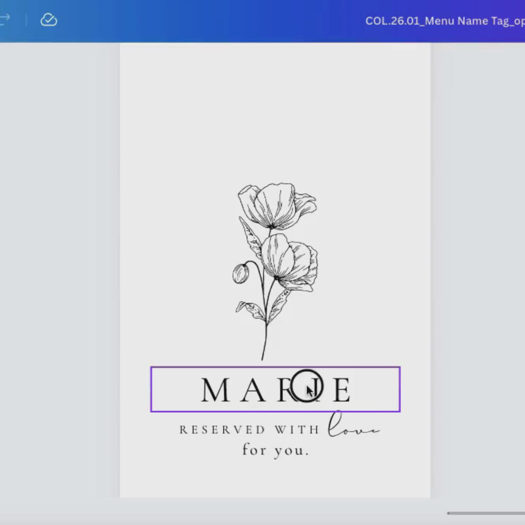 Alba Serenity Wedding Menu Name Tag Template