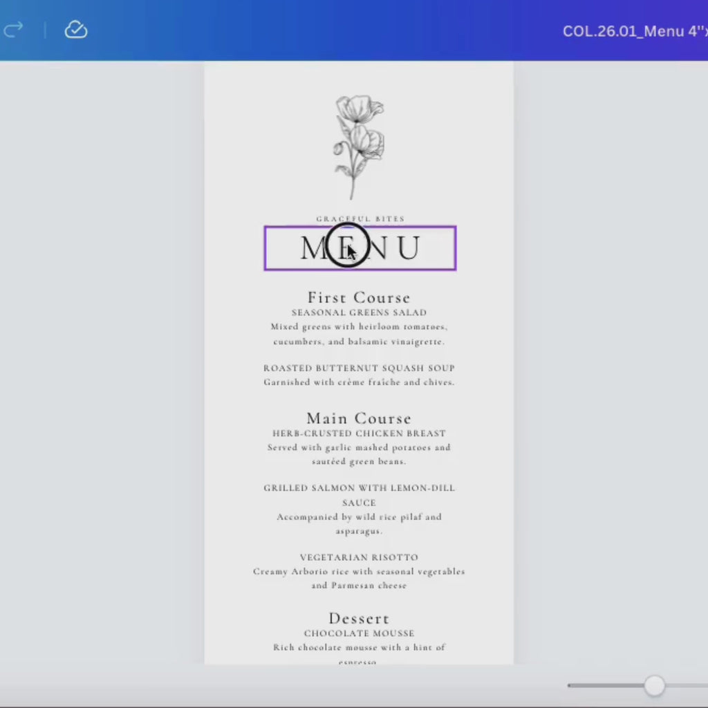Alba Serenity Wedding Menu Template