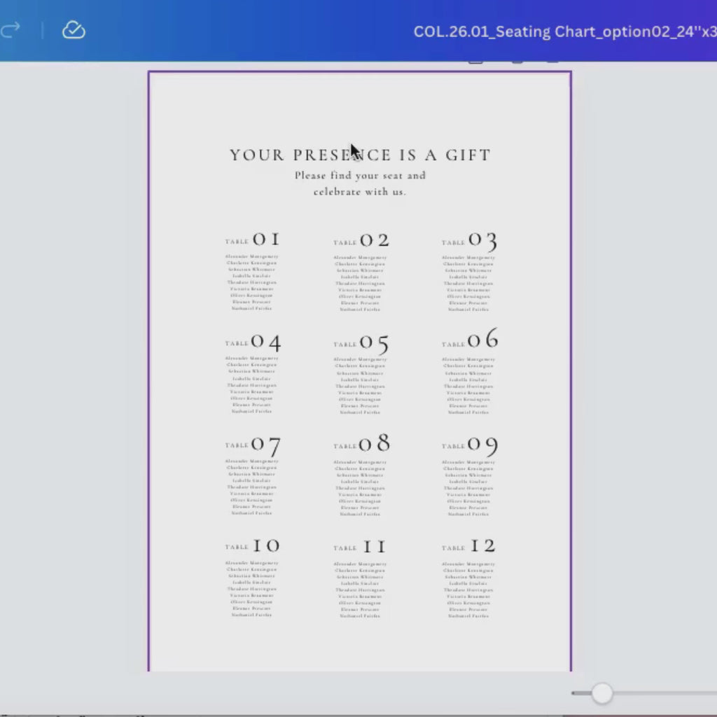 Alba Serenity Seating Chart Template