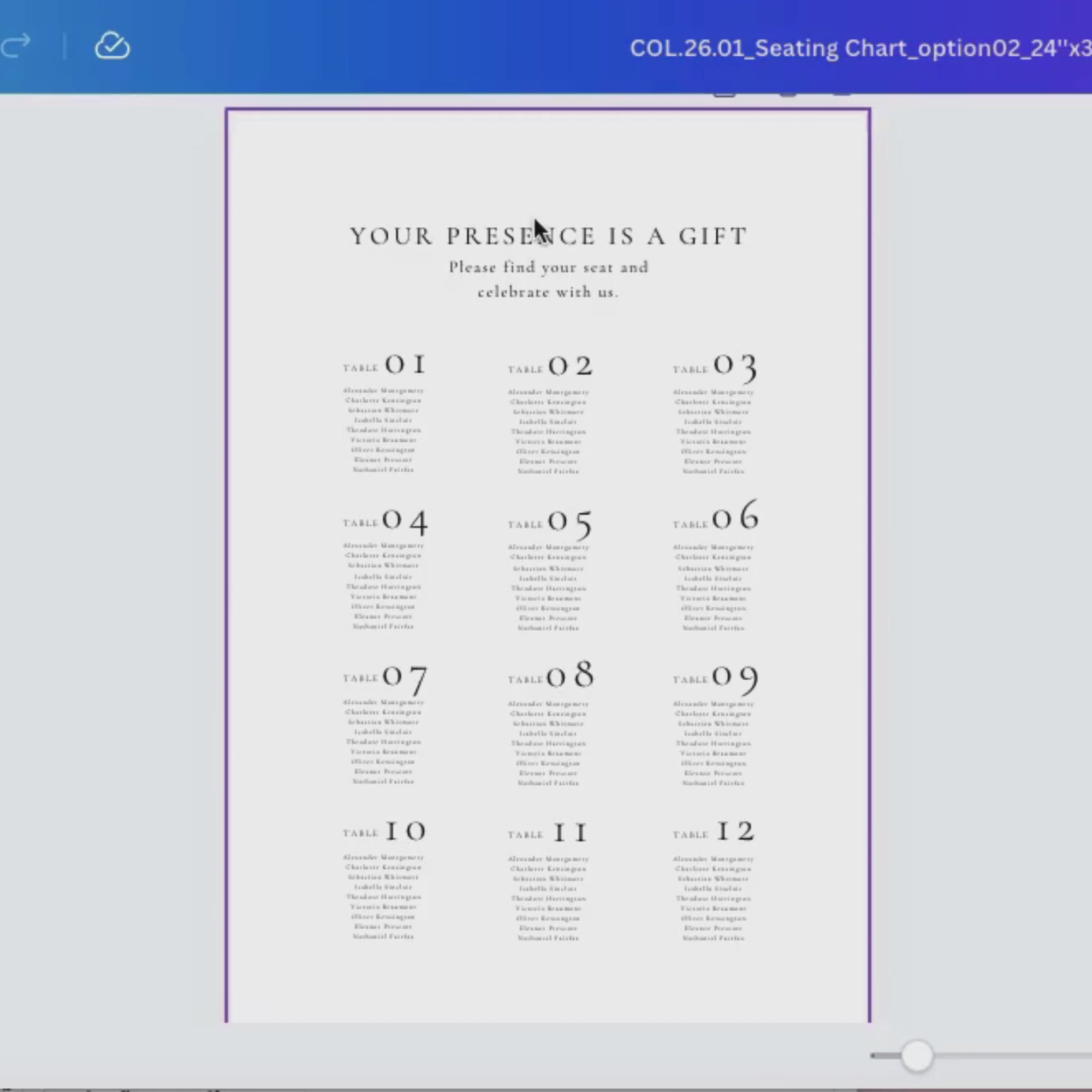 Alba Serenity Seating Chart Template