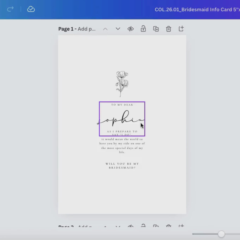 Alba Serenity Bridesmaid Info Card Template Bundle