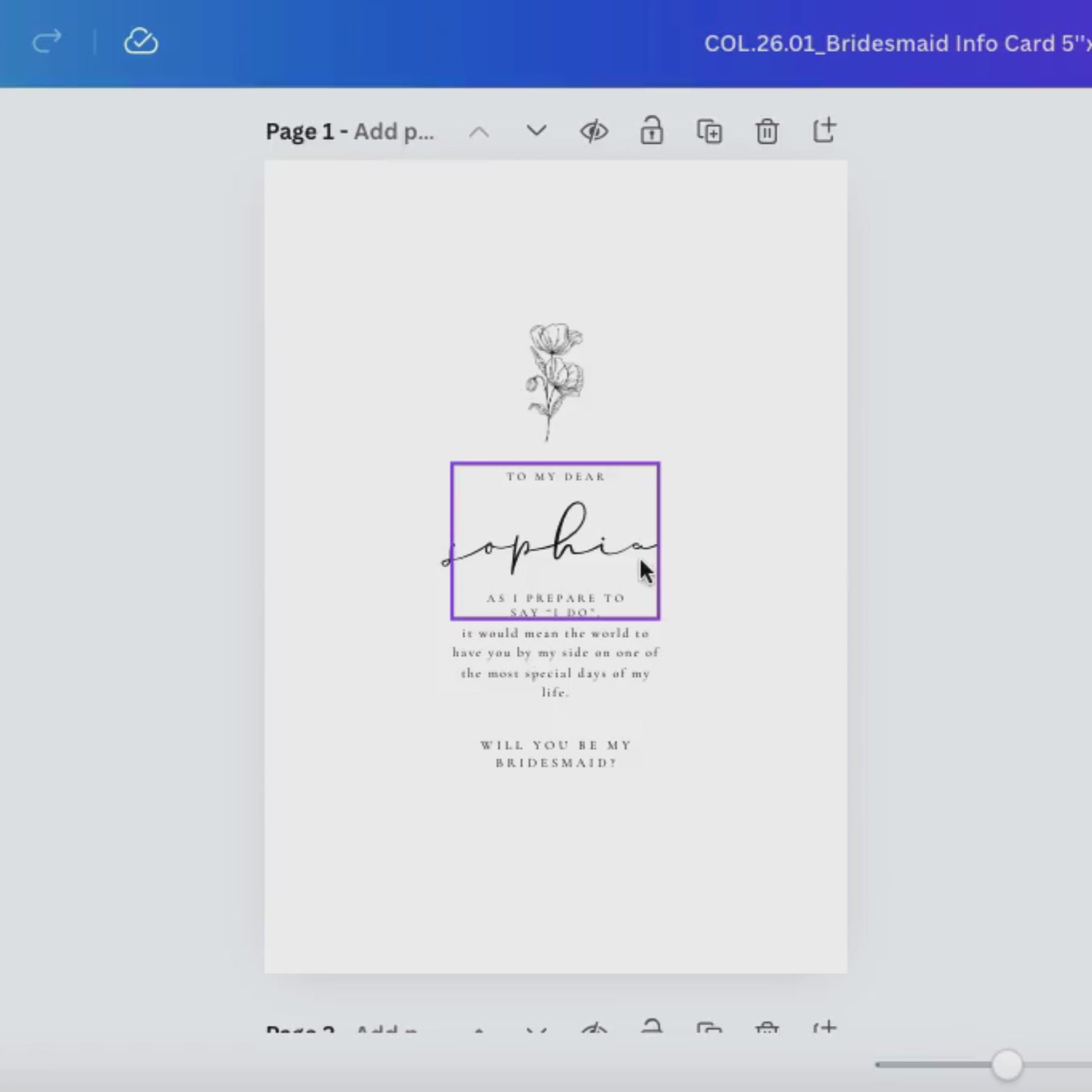 Alba Serenity Bridesmaid Info Card Template Bundle